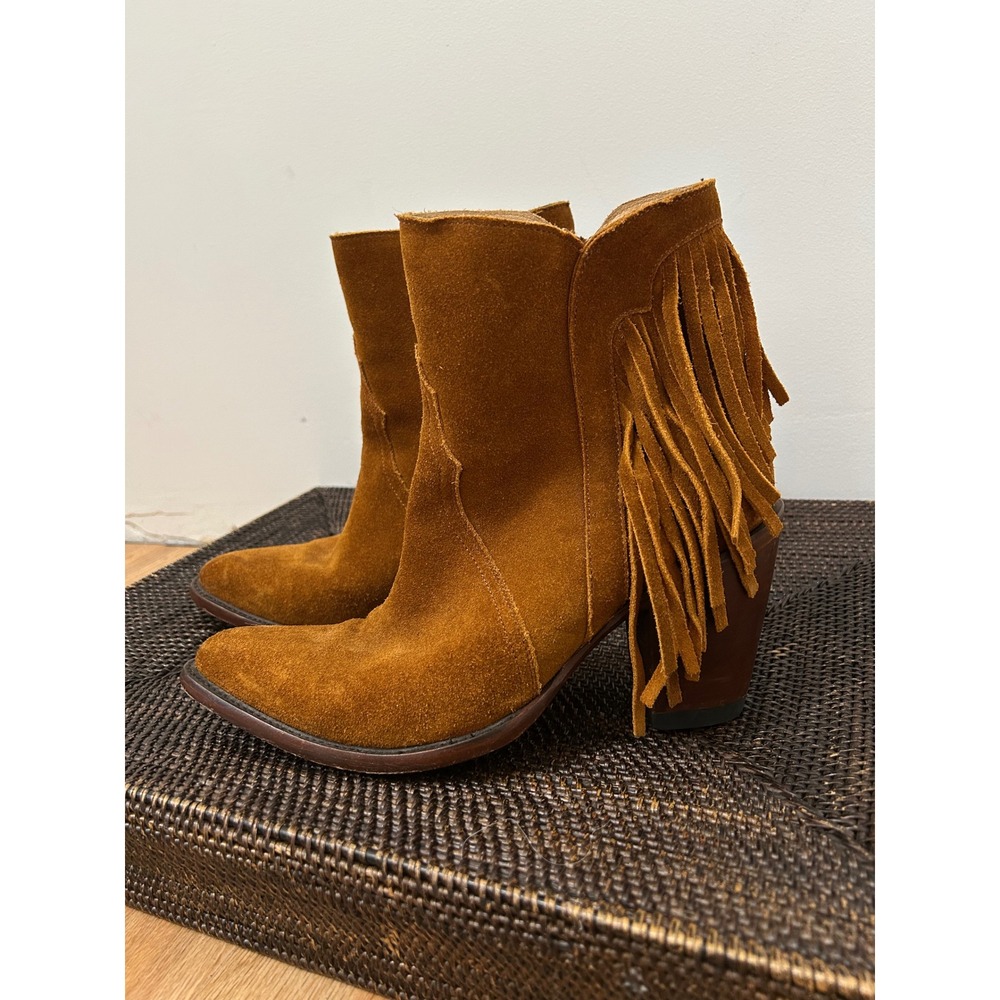 Lucchese Maypop M6082 Fringe Suede Ankle Boots Women 8.5 Brown Western Boho